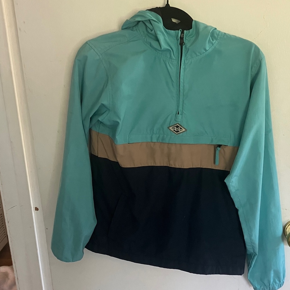 Billabong Teal and Navy 3/4 zip windbreaker